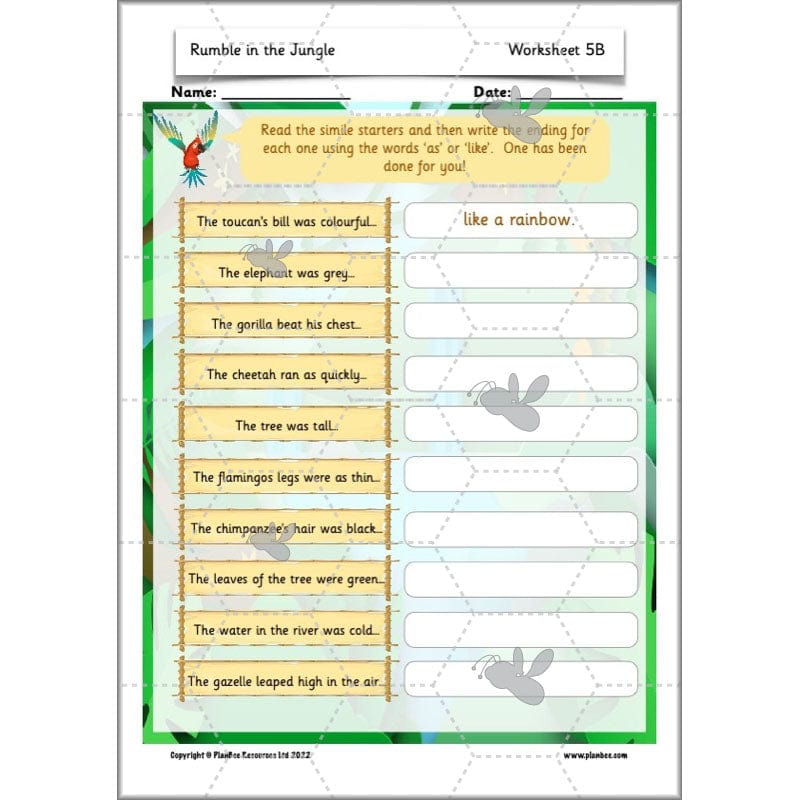 PlanBee Rumble in the Jungle Year 2 animal poetry lessons by Planbee
