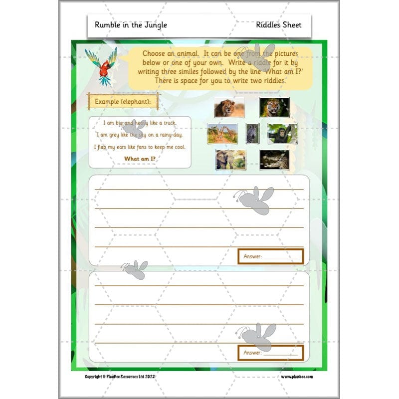 PlanBee Rumble in the Jungle Year 2 animal poetry lessons by Planbee