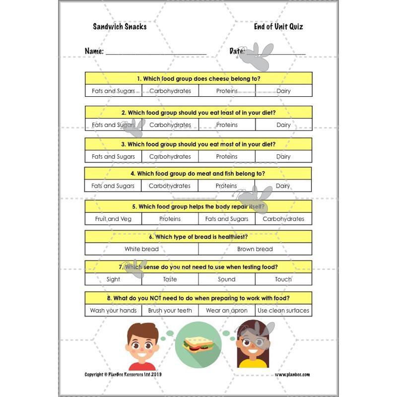 PlanBee Sandwich Snacks Year 3 DT Lesson Planning Pack