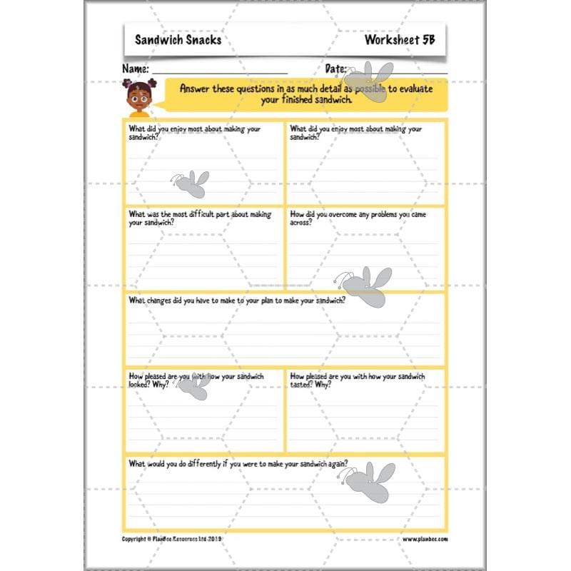PlanBee Sandwich Snacks Year 3 DT Lesson Planning Pack