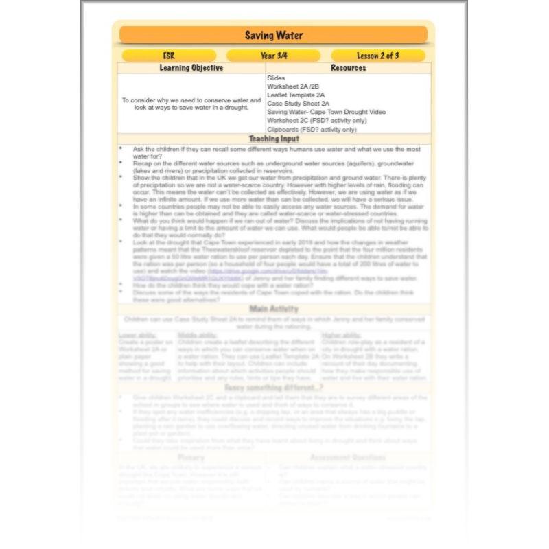 PlanBee Saving Water Lesson Plans KS2 Resource | PlanBee