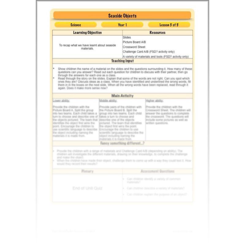 PlanBee Year 1 Science Materials and their Properties by PlanBee