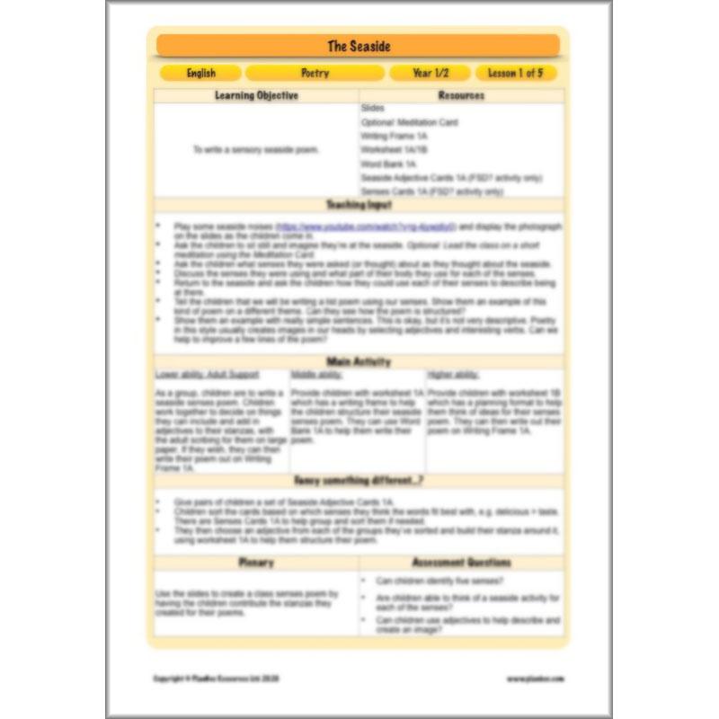PlanBee Seaside Poetry KS1 | Year 1/2 English Lessons | PlanBee
