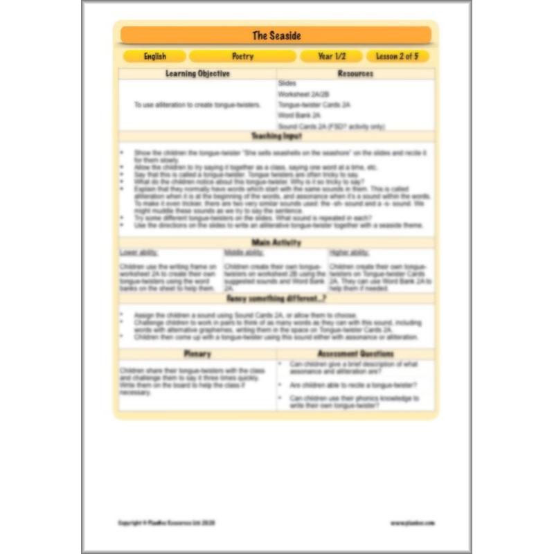 PlanBee Seaside Poetry KS1 | Year 1/2 English Lessons | PlanBee