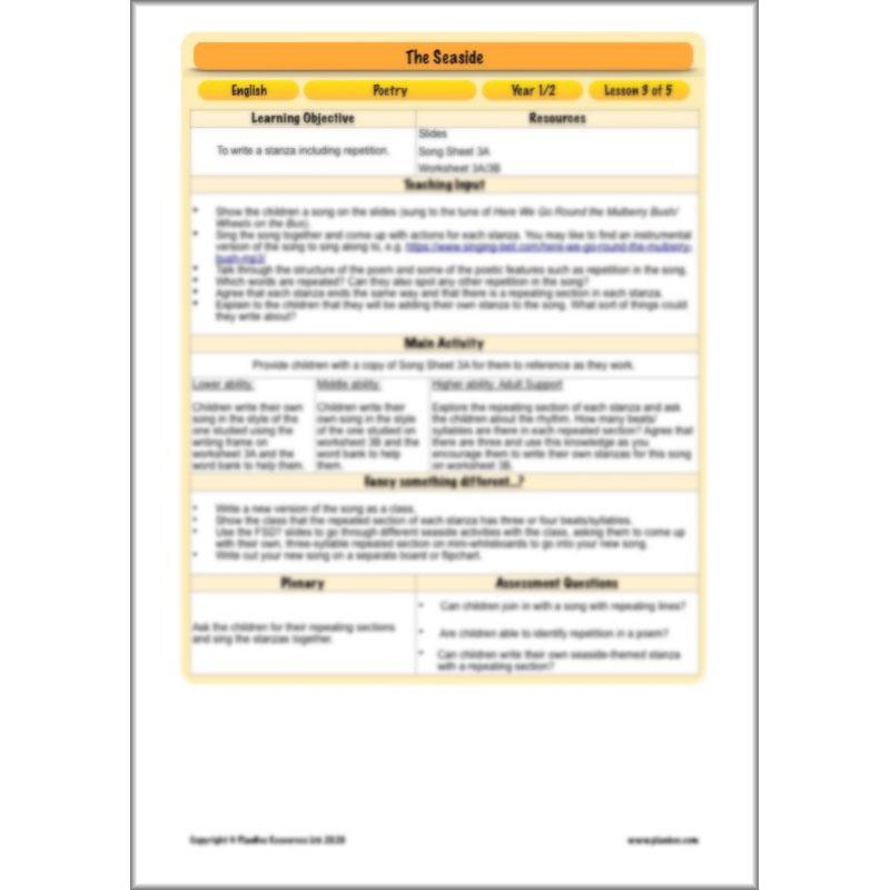 PlanBee Seaside Poetry KS1 | Year 1/2 English Lessons | PlanBee