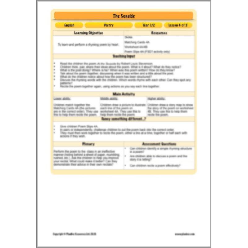 PlanBee Seaside Poetry KS1 | Year 1/2 English Lessons | PlanBee