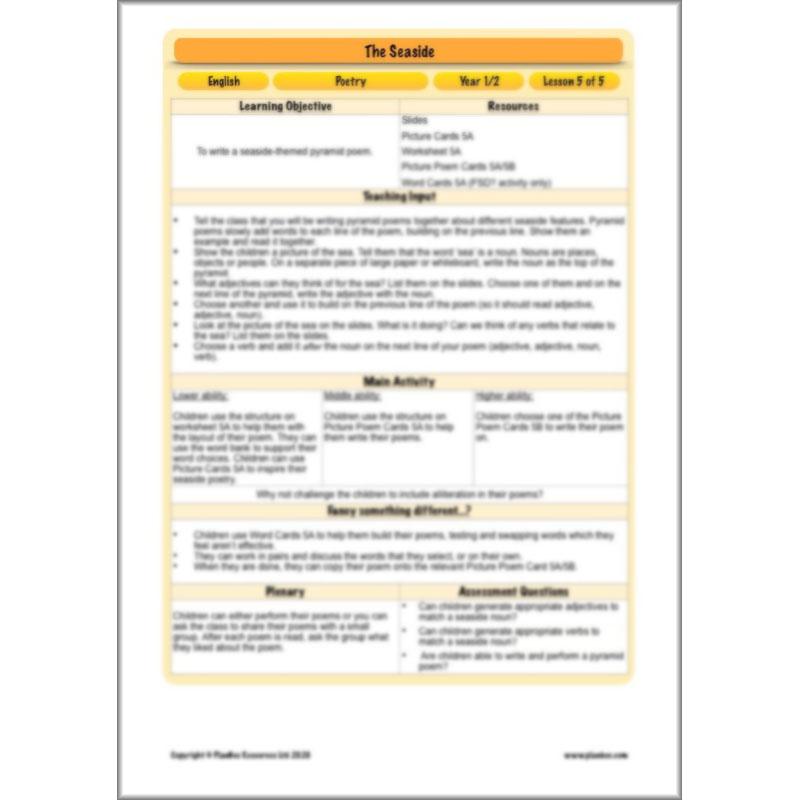 PlanBee Seaside Poetry KS1 | Year 1/2 English Lessons | PlanBee