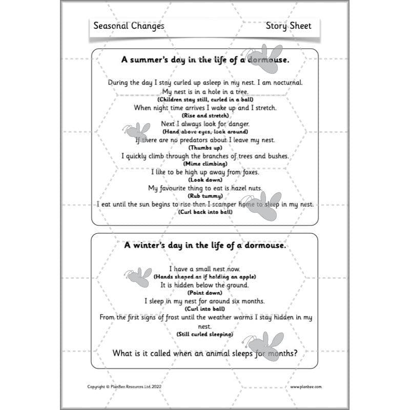 PlanBee Seasonal Changes Year 1 Science Lesson Plans for KS1