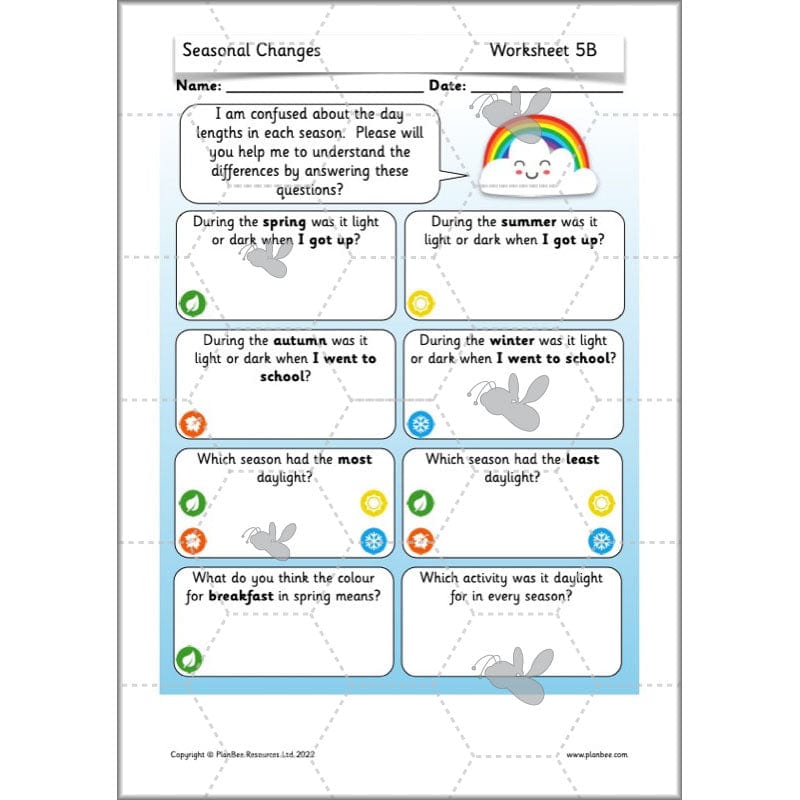 PlanBee Seasonal Changes Year 1 Science Lesson Plans for KS1