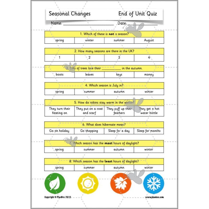 PlanBee Seasonal Changes Year 1 Science Lesson Plans for KS1