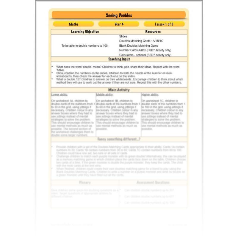 PlanBee Seeing Doubles - Doubling and Halving Year 4 Maths Lesson Planning