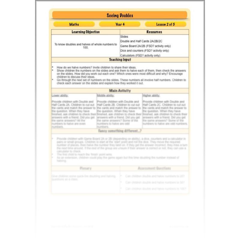 PlanBee Seeing Doubles - Doubling and Halving Year 4 Maths Lesson Planning