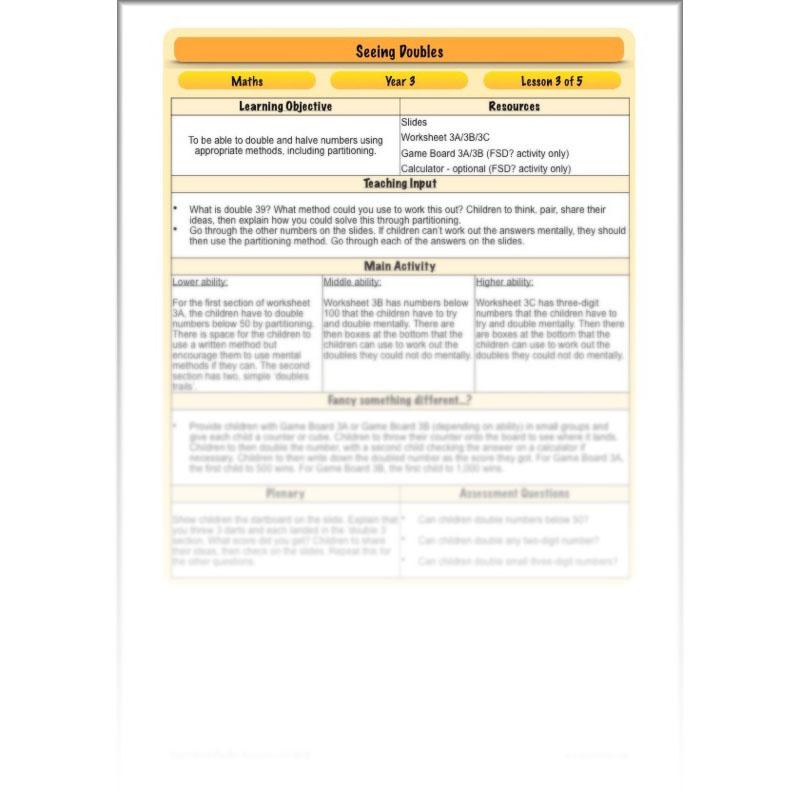 PlanBee Seeing Doubles - Doubling and Halving Year 4 Maths Lesson Planning
