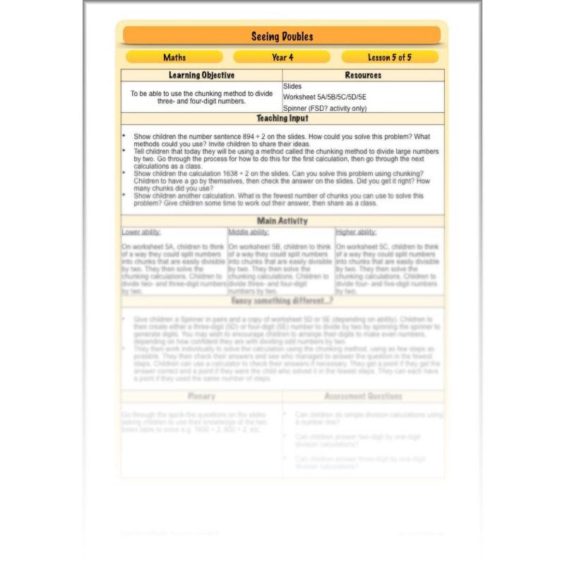 PlanBee Seeing Doubles - Doubling and Halving Year 4 Maths Lesson Planning