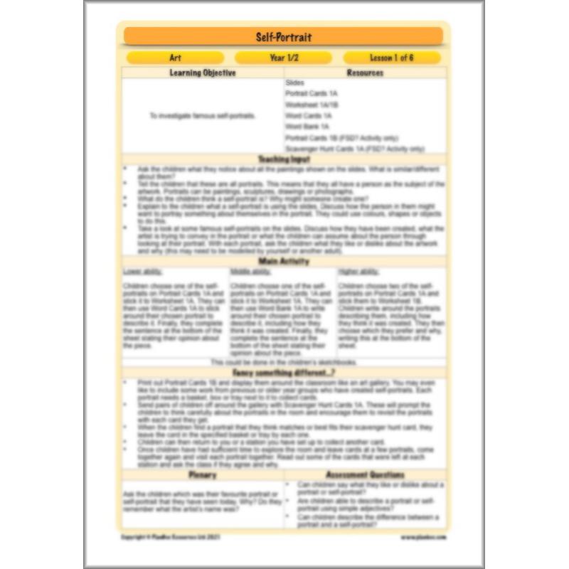 PlanBee Self Portrait: Primary Art Lessons for Year 1 & Year 2