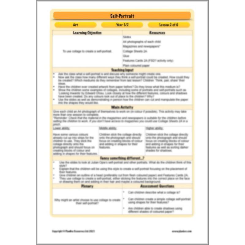 PlanBee Self Portrait: Primary Art Lessons for Year 1 & Year 2