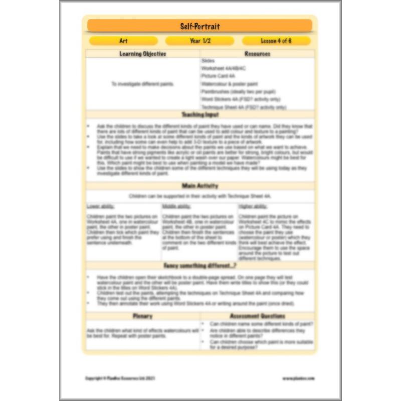 PlanBee Self Portrait: Primary Art Lessons for Year 1 & Year 2