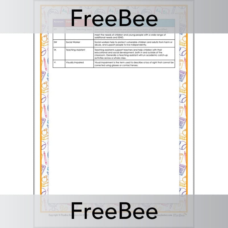 PlanBee Free downloadable guide to SEN Acronyms by PlanBee