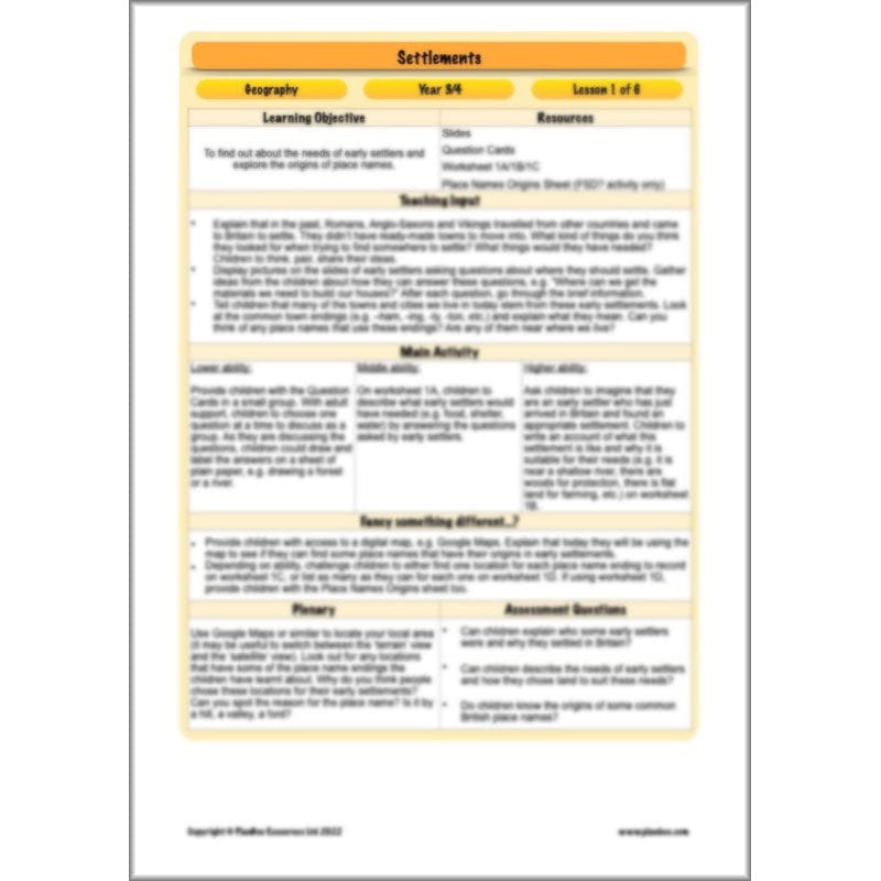 PlanBee Settlements KS2 Geography Lessons for Year 3/4 by PlanBee