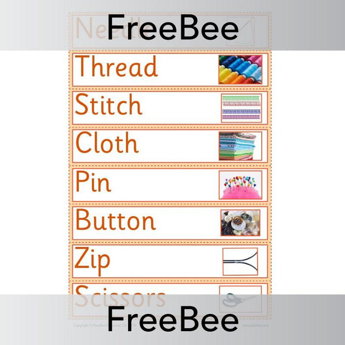 PlanBee Sewing Vocabulary Cards | PlanBee FreeBees