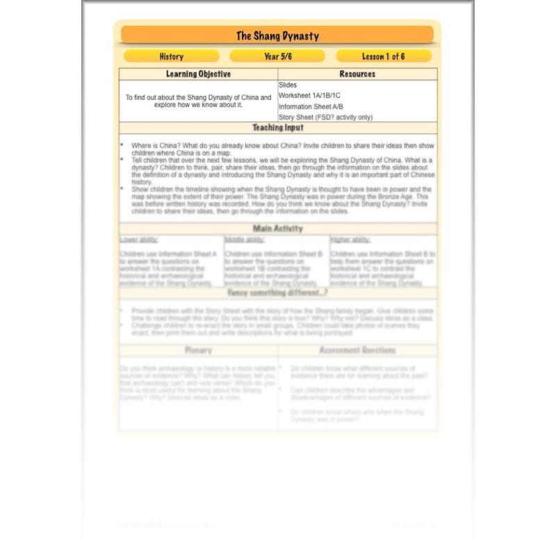 PlanBee Shang Dynasty KS2 Planning Pack for Year 5 & 6 by PlanBee