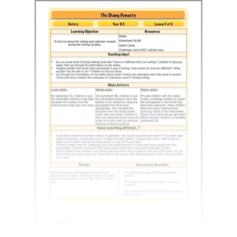 PlanBee Shang Dynasty KS2 Planning Pack for Year 5 & 6 by PlanBee