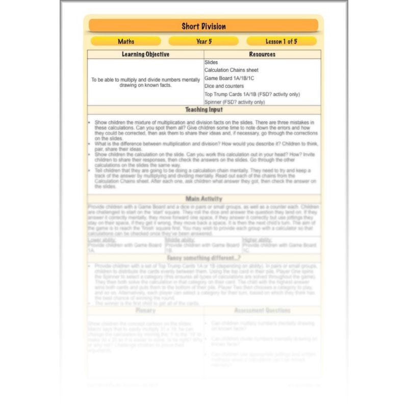 PlanBee Short Division - Year 5 Maths Planning and Resources from PlanBee