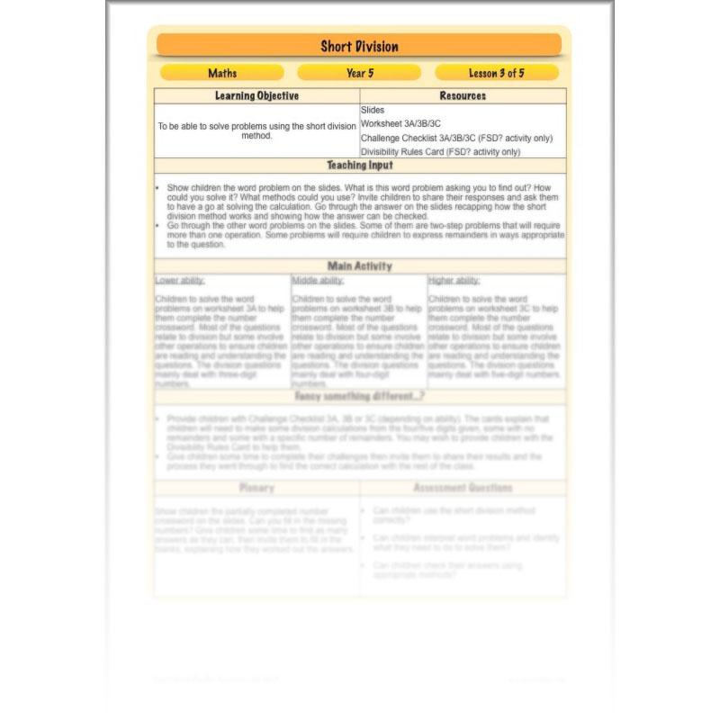 PlanBee Short Division - Year 5 Maths Planning and Resources from PlanBee