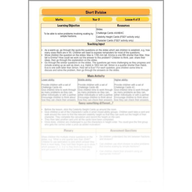 PlanBee Short Division - Year 5 Maths Planning and Resources from PlanBee