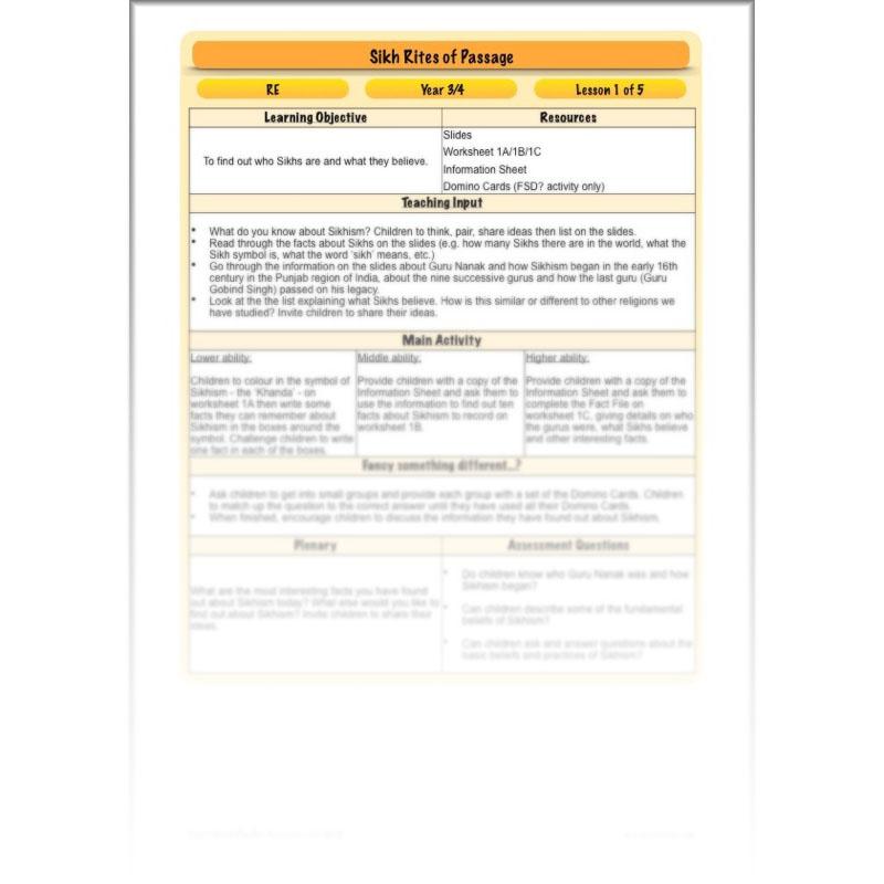 PlanBee Sikh Rites of Passage: KS2 RE lesson planning pack