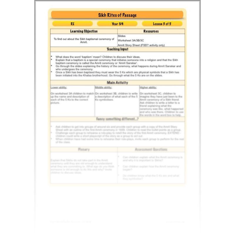 PlanBee Sikh Rites of Passage: KS2 RE lesson planning pack