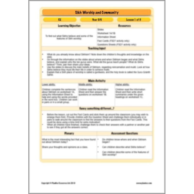 PlanBee Sikh Worship and Community: KS2 RE lesson plans