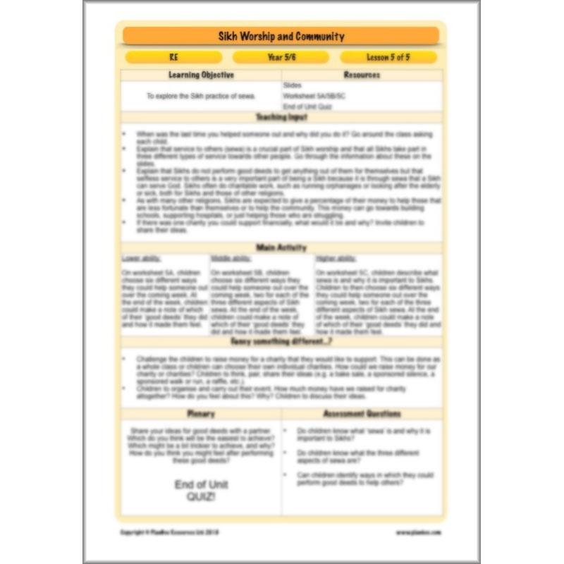 PlanBee Sikh Worship and Community: KS2 RE lesson plans