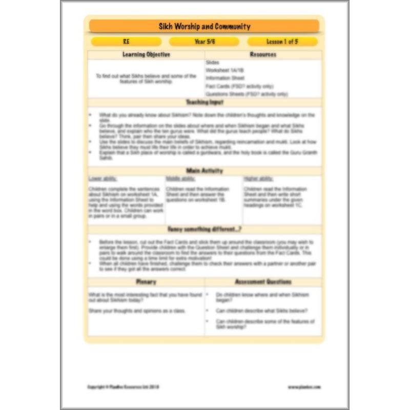 PlanBee Sikh Worship and Community: KS2 RE lesson plans