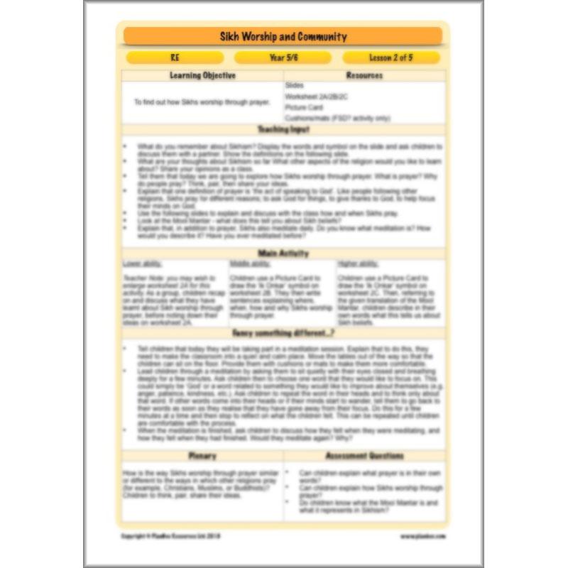 PlanBee Sikh Worship and Community: KS2 RE lesson plans