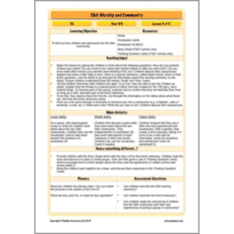 PlanBee Sikh Worship and Community: KS2 RE lesson plans