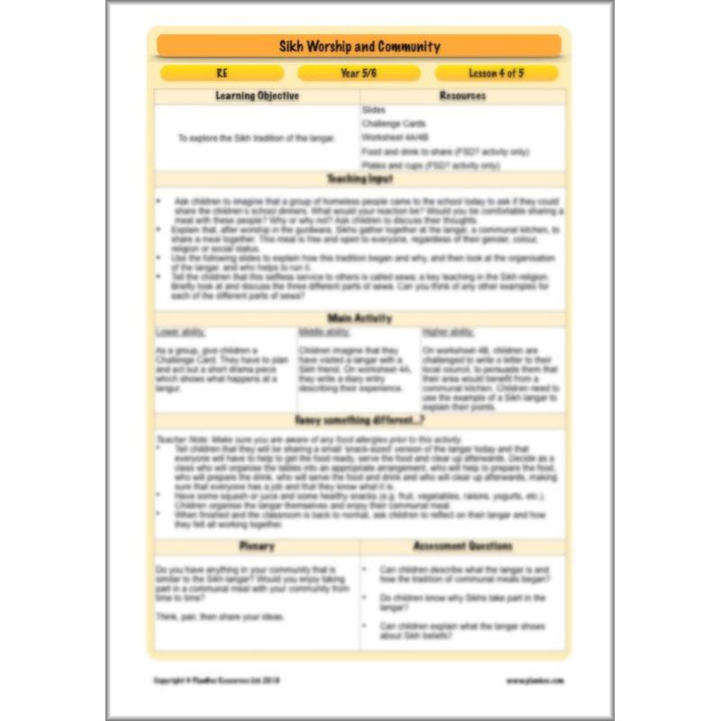 PlanBee Sikh Worship and Community: KS2 RE lesson plans