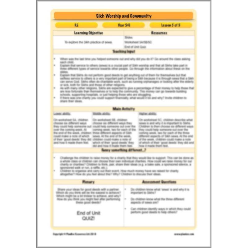 PlanBee Sikh Worship and Community: KS2 RE lesson plans