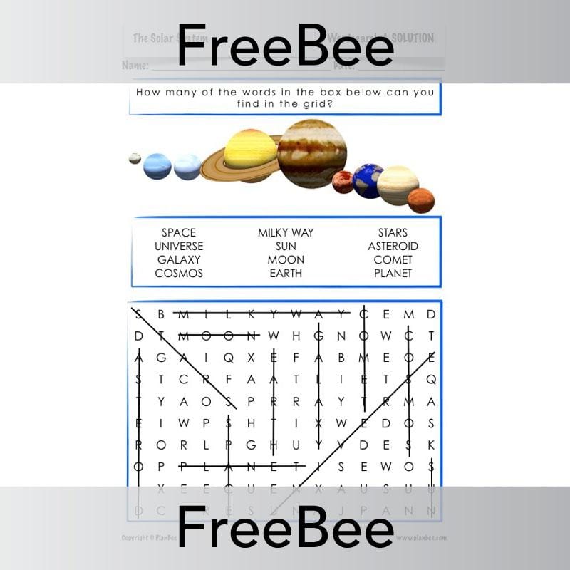 PlanBee Solar System Word Search | PlanBee FreeBees