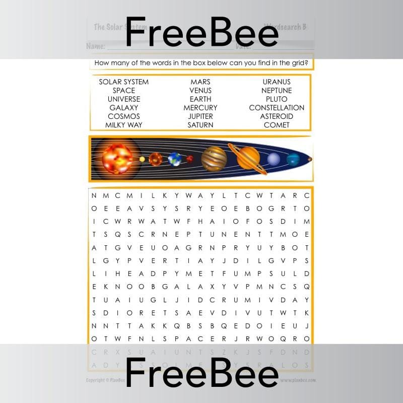 PlanBee Solar System Word Search | PlanBee FreeBees