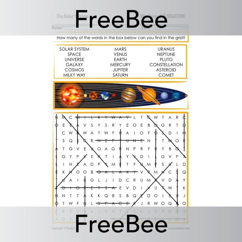 PlanBee Solar System Word Search | PlanBee FreeBees