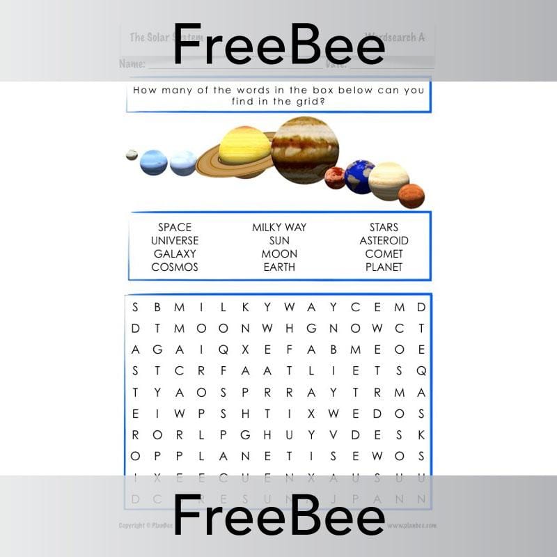 PlanBee Solar System Word Search | PlanBee FreeBees