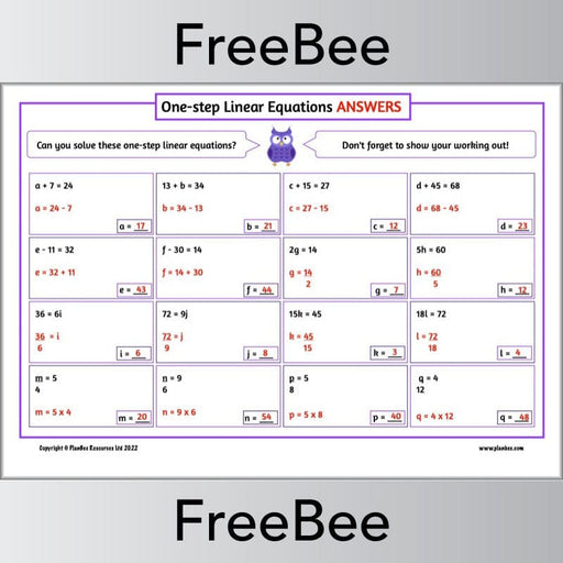PlanBee FREE Solving Linear Equations Worksheet | PlanBee