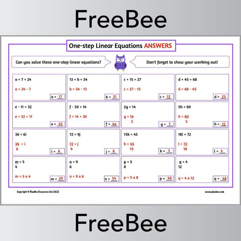 FREE Solving Linear Equations Worksheet | PlanBee