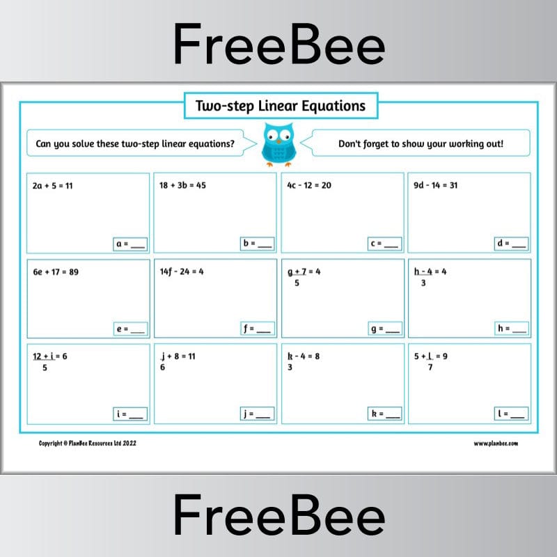 PlanBee FREE Solving Linear Equations Worksheet | PlanBee