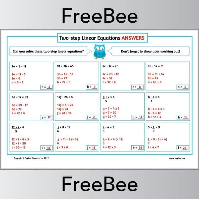 PlanBee FREE Solving Linear Equations Worksheet | PlanBee
