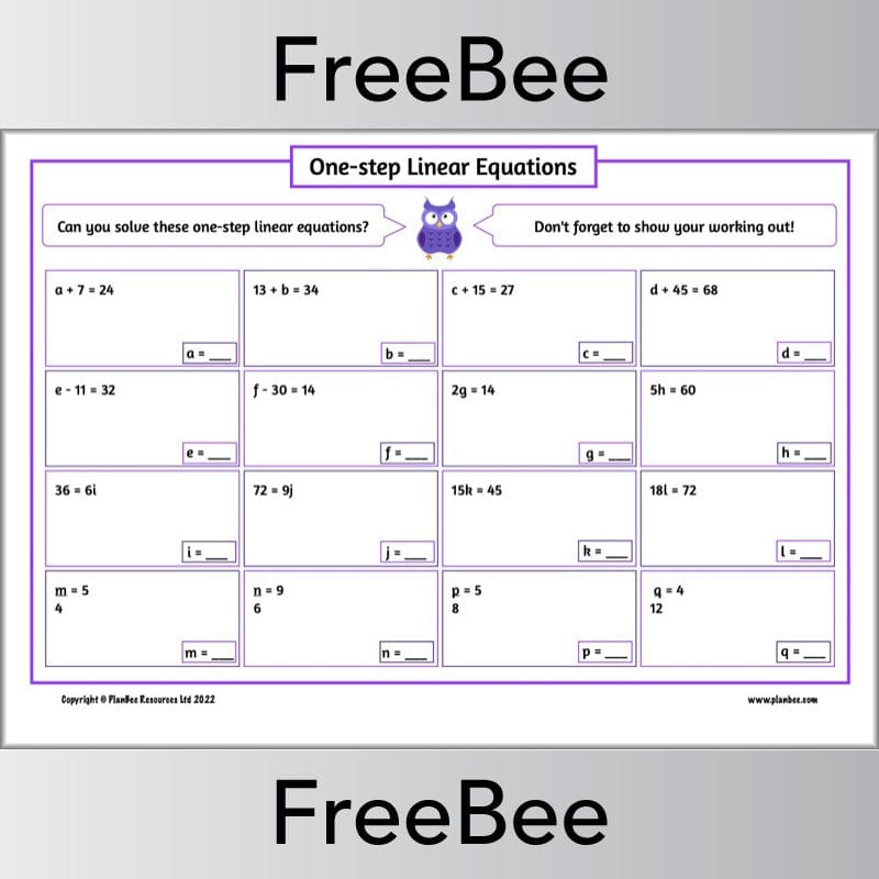 FREE Solving Linear Equations Worksheet PlanBee