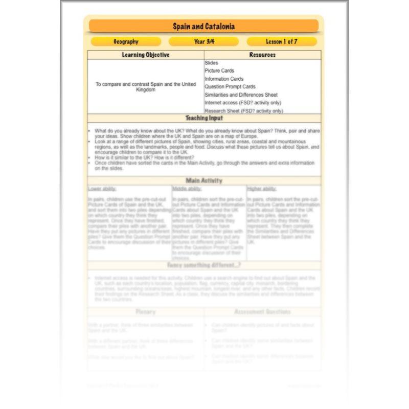 PlanBee Spain and Catalonia: KS2 Geography scheme of work Year 3 & Year 4