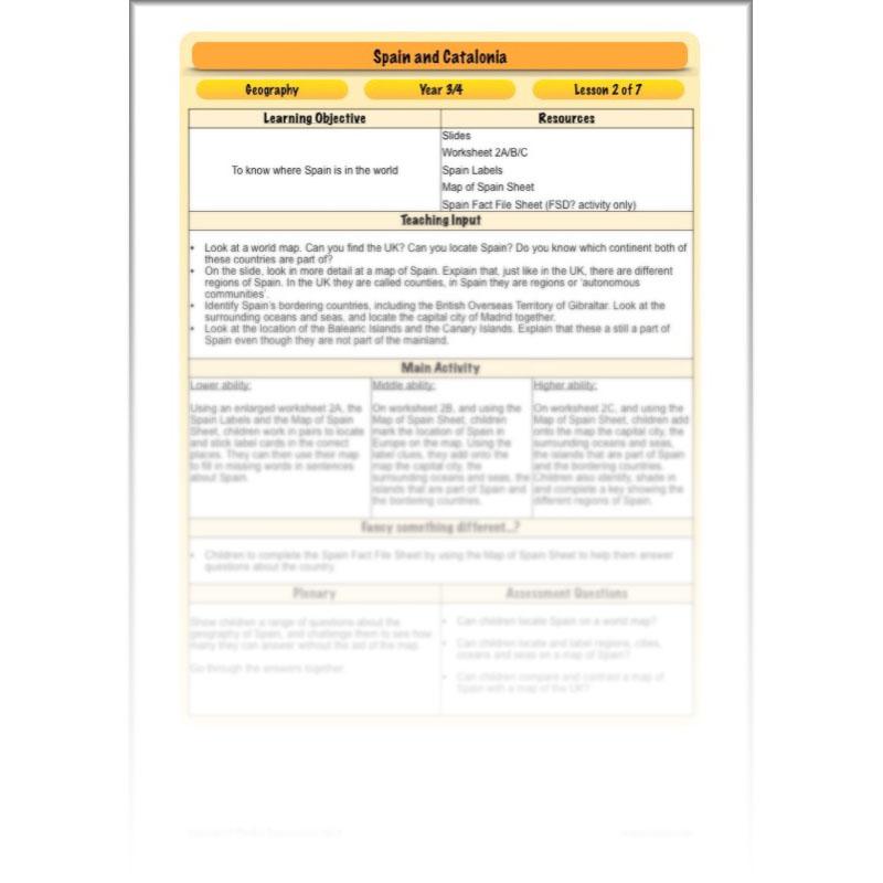 PlanBee Spain and Catalonia: KS2 Geography scheme of work Year 3 & Year 4