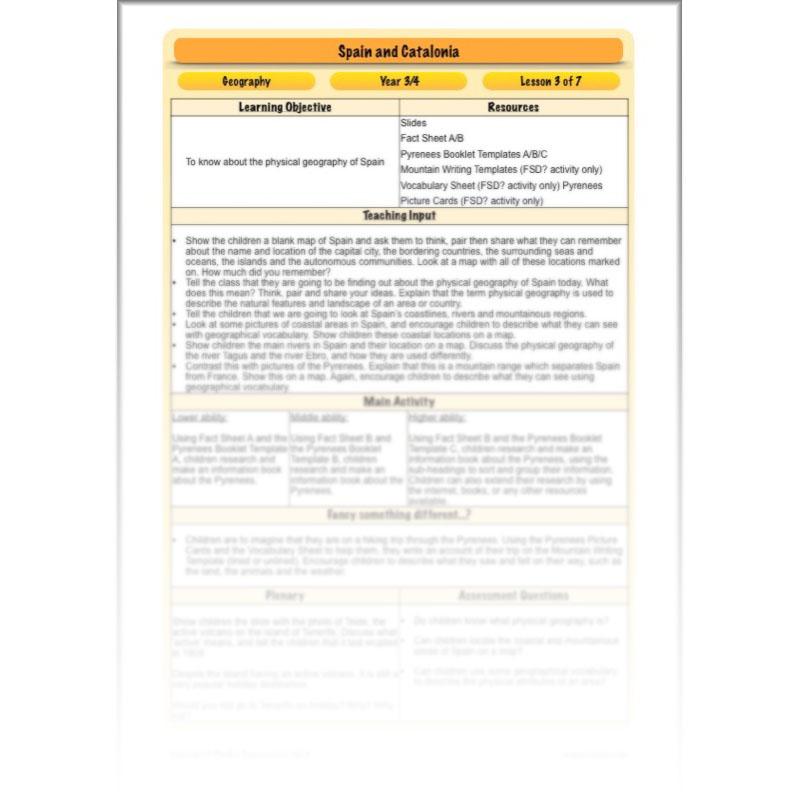 PlanBee Spain and Catalonia: KS2 Geography scheme of work Year 3 & Year 4
